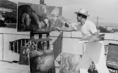 Sergio mentre dipinge all'Istituto S. Corona di Pietra Ligure